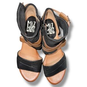 Miz Mooz Black and Tan Sandals Minimalist Design